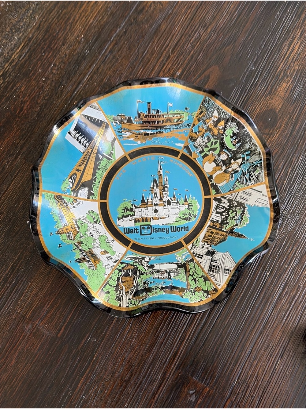 Vintage 1970s Disney Walt Disney World Blue and Gold Decorative Collector Plate